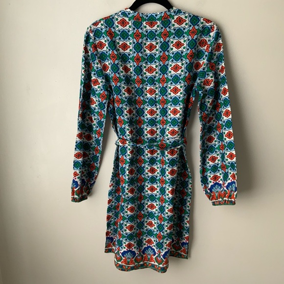 BODEN Cleo Linen Tie Waist Dress Ivory Amalfi Print Preppy Boho Red Blue Size 2 - Picture 4 of 13